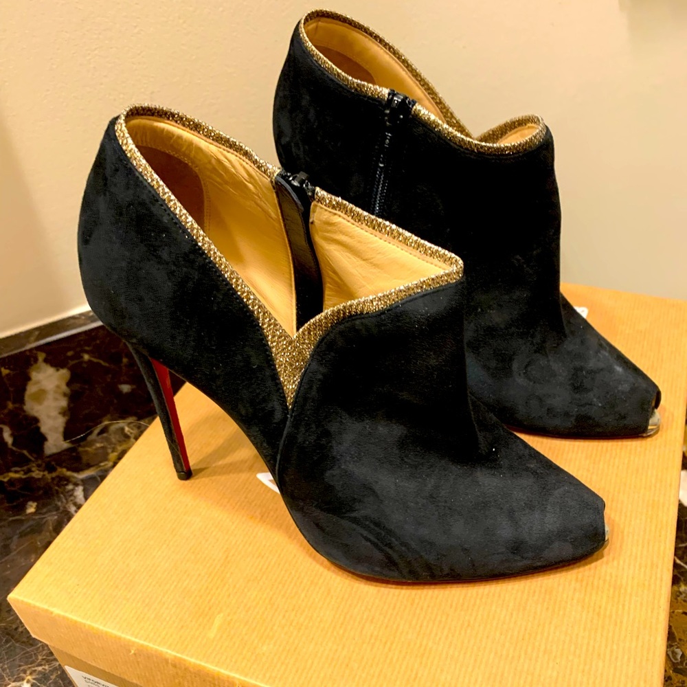 Suede and gold Christian Louboutin booties